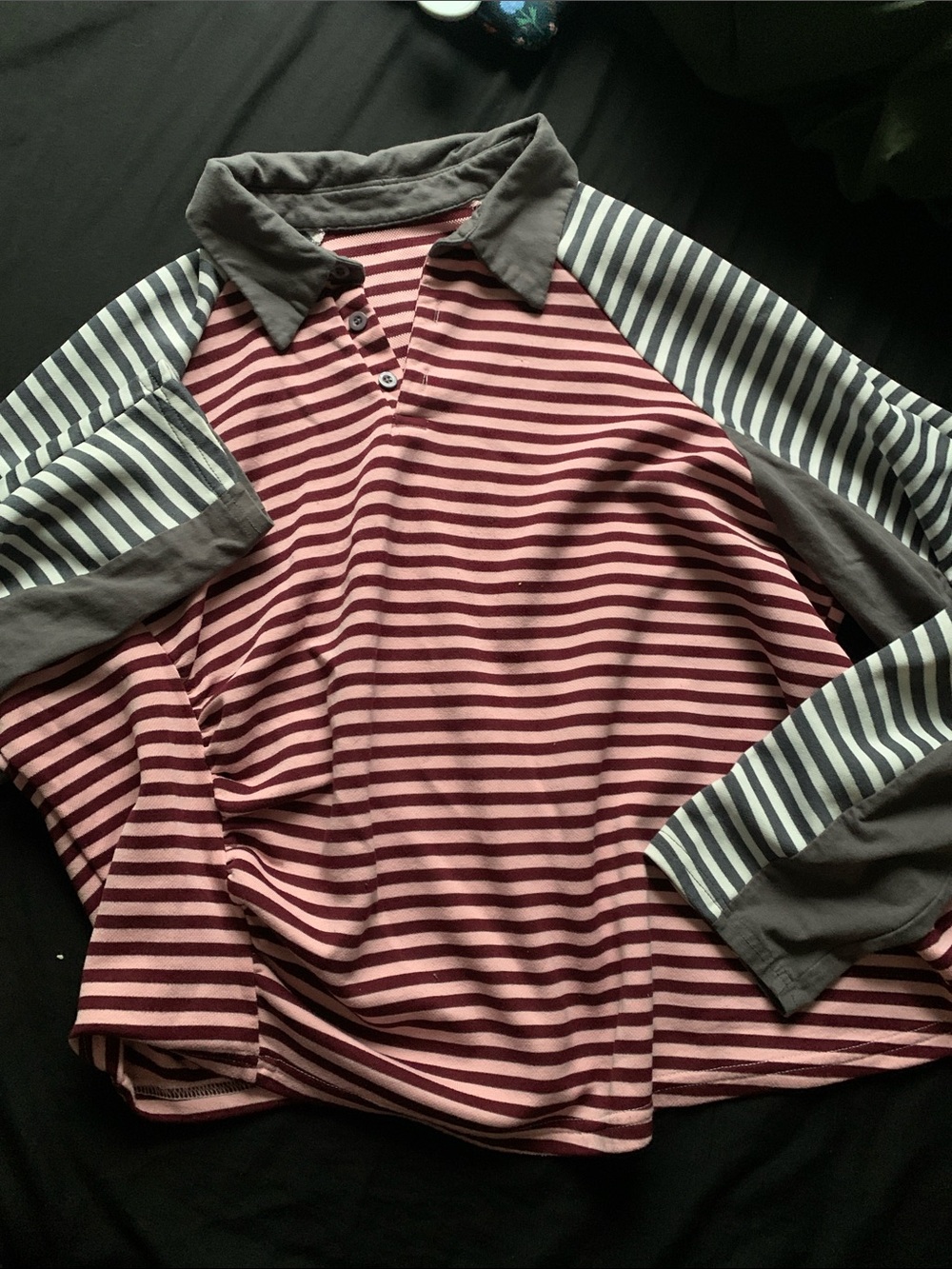 Striped Rugby Polo in Rose and Charcoal